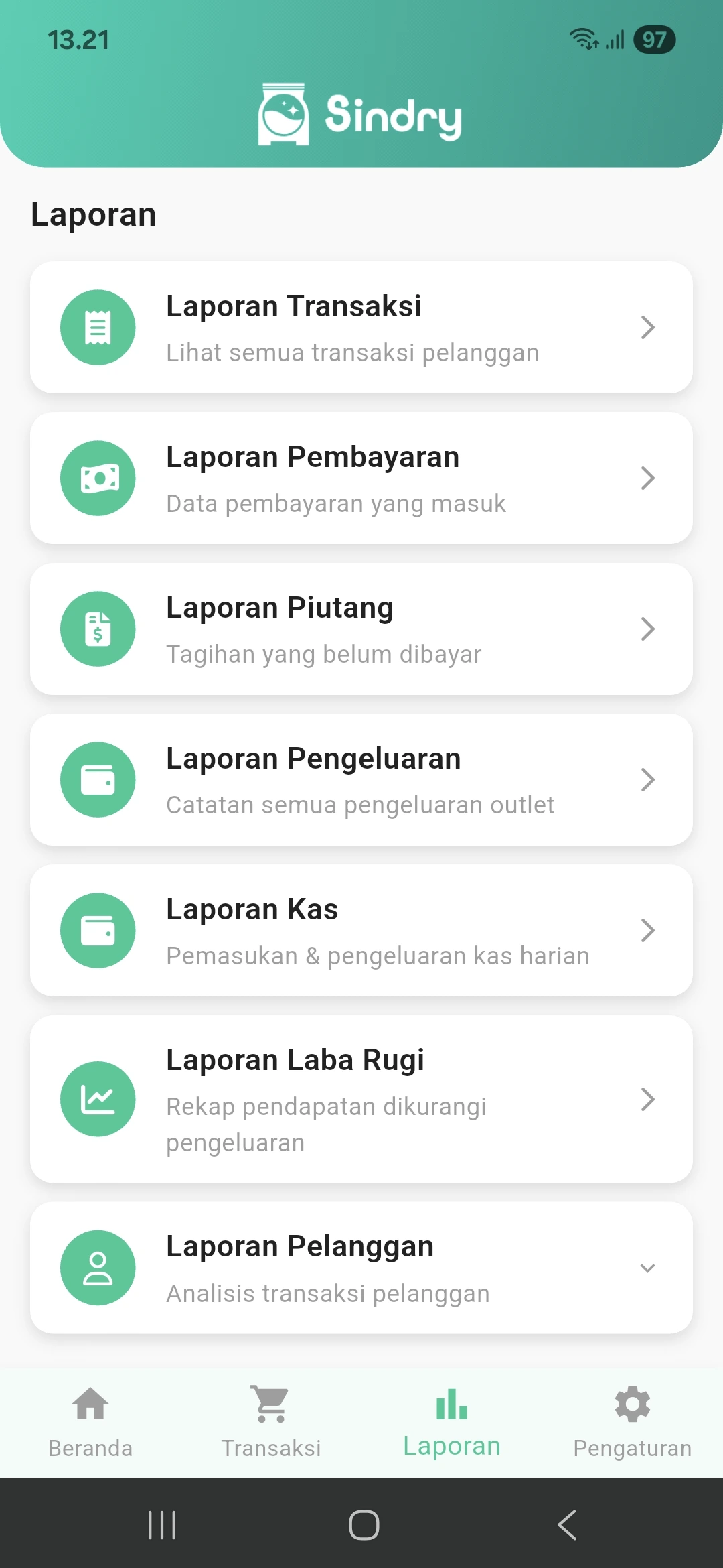 Laporan di Aplikasi Laundry Sindry – Analisis Keuangan Laundry Anda